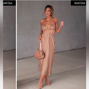 Hollywood Dreams Pleated Gold Dress - VICI